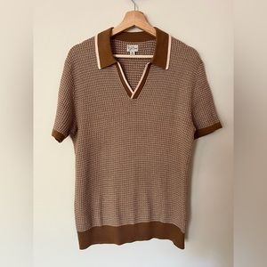 NWOT Ribbed cotton short-sleeve johnny-collar sweater-polo